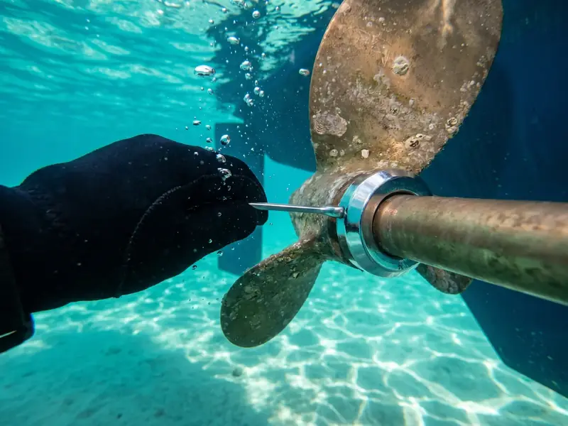 Fresh zinc anodes, installed underwater
